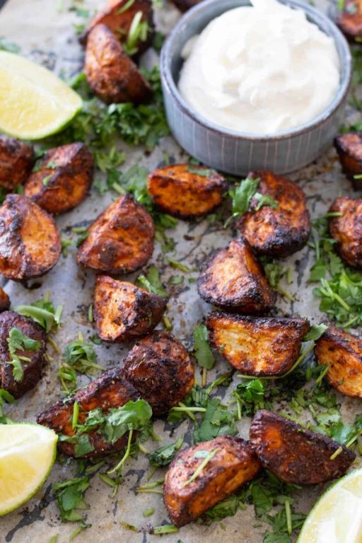 Mexican Street Potato Bites with Cilantro Lime Crema
