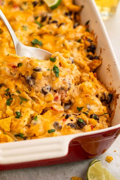 Mexican-Inspired Chicken Casserole with Stuffing Layer