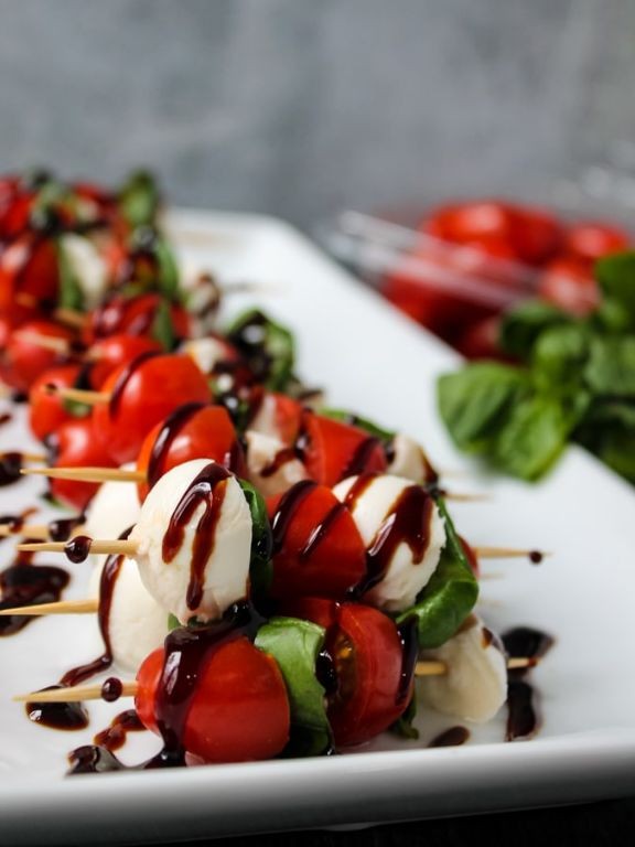 Mini caprese skewers with balsamic glaze