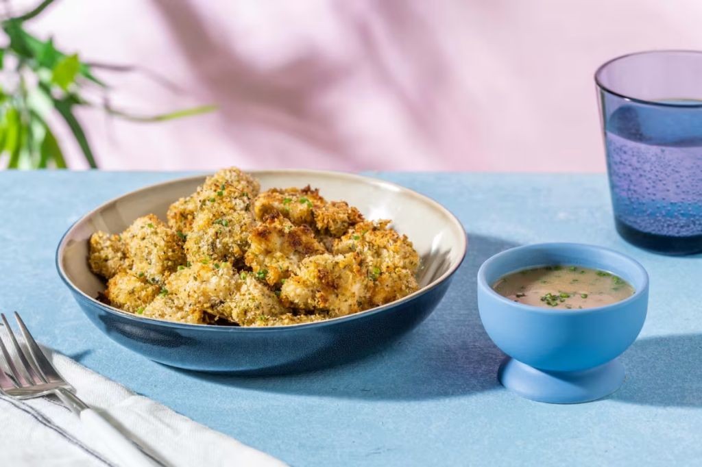 Mini schnitzel bites with lemon aioli