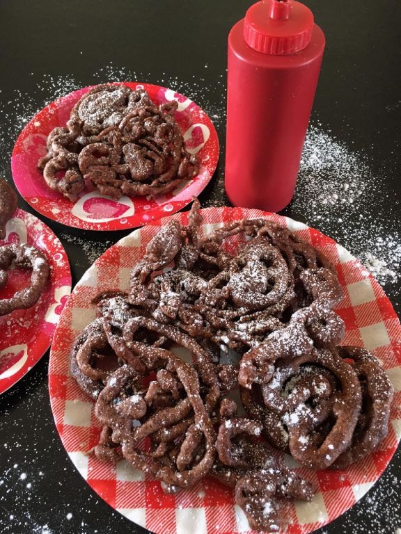 Mint Chocolate Funnel Cake with Dark Chocolate Sauce