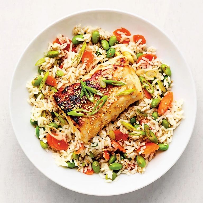 Miso Glazed Cod with Edamame and Brown Rice