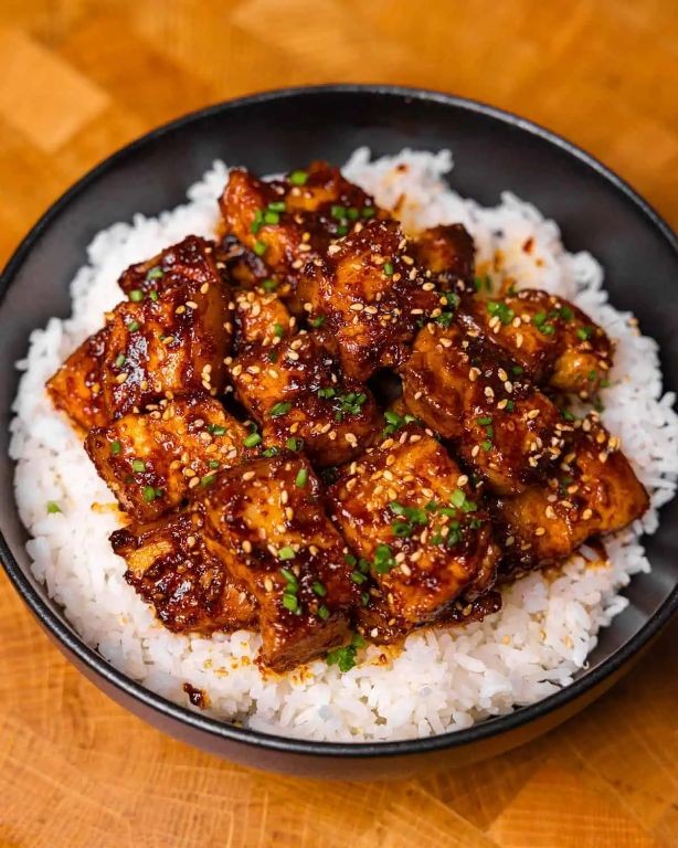 Miso Glazed Pork Bites with Sesame Seeds