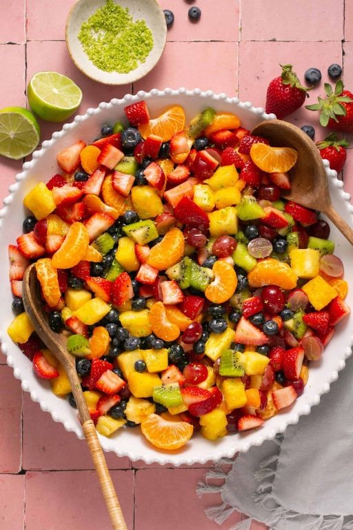 Mixed Frozen Fruit Salad with Honey Lime Dressing