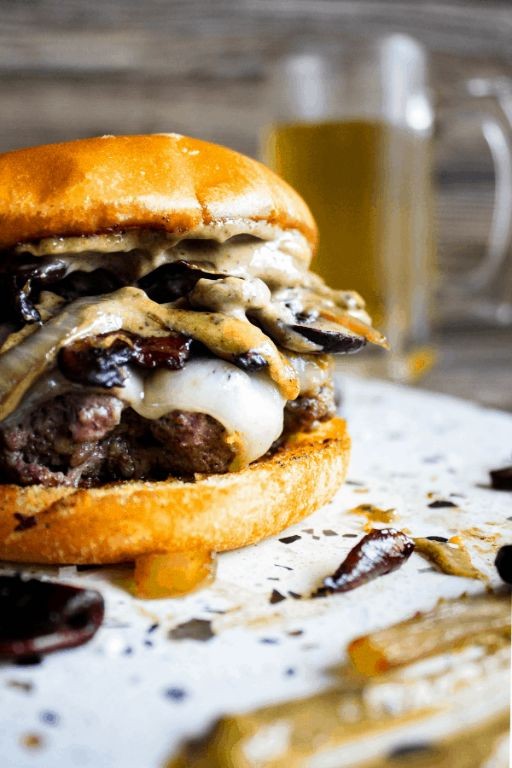 Mushroom Swiss Burger with Garlic Aioli