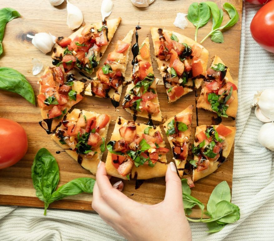 Naan Bread Bruschetta with Tomatoes and Basil