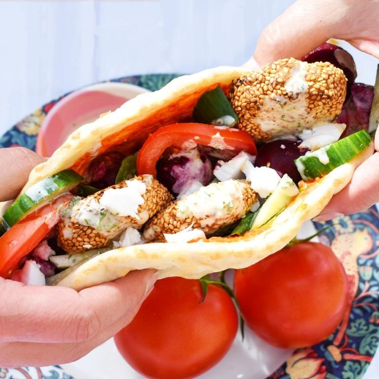 Naan Bread Falafel and Tahini Wrap