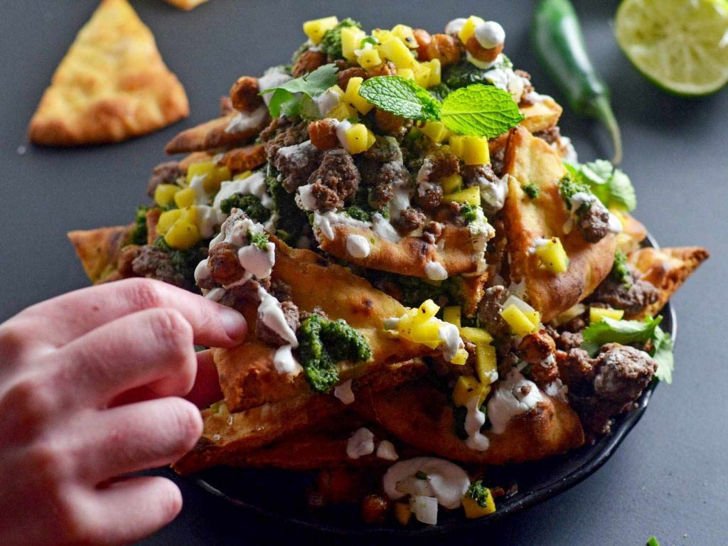 Naan Bread Nachos with Melted Cheese and Jalapeños