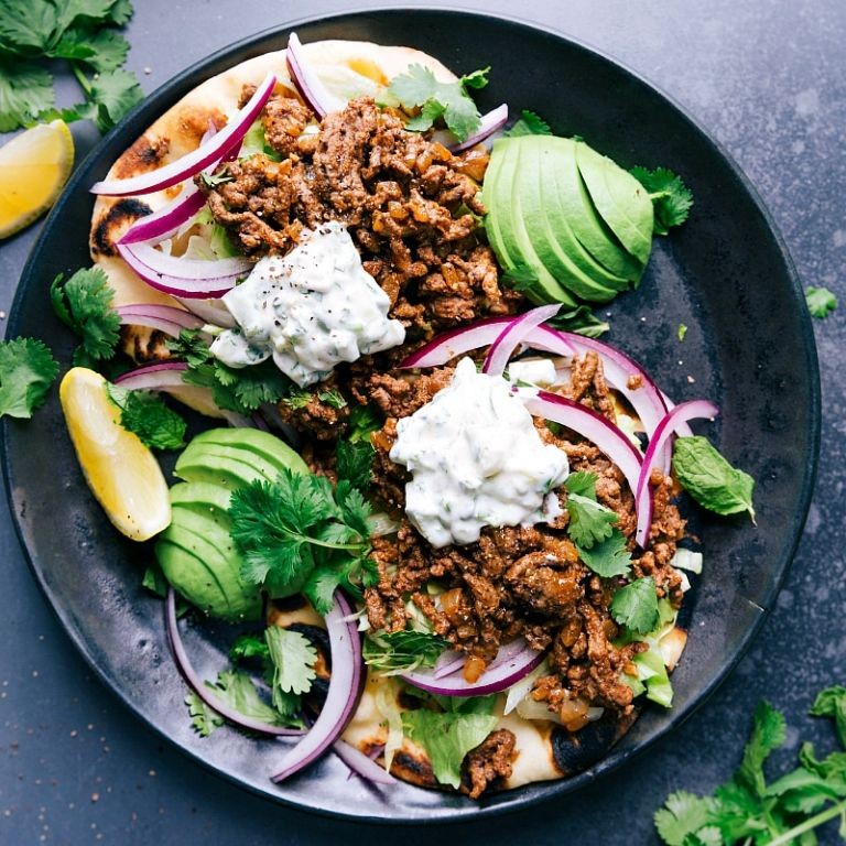 Naan Bread Tacos with Ground Beef and Cheese