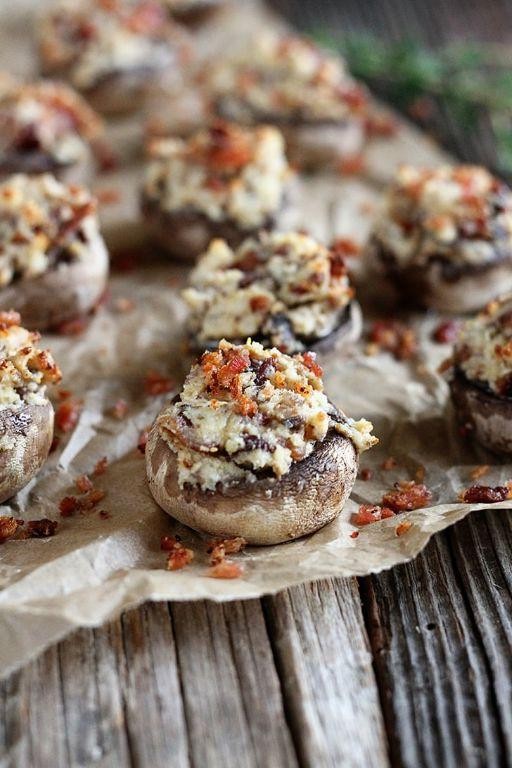 Neufchatel Cheese and Bacon Stuffed Mushrooms