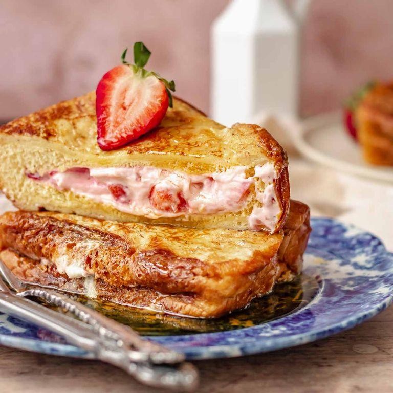 Neufchatel Cheese and Strawberry Stuffed French Toast