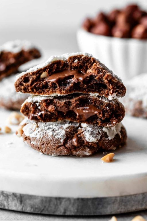 Nutella Crinkle Cookies with Powdered Sugar