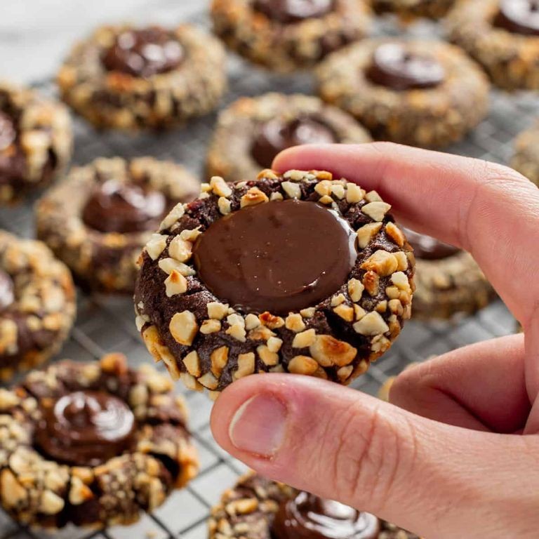 Nutella and Hazelnut Thumbprint Cookies