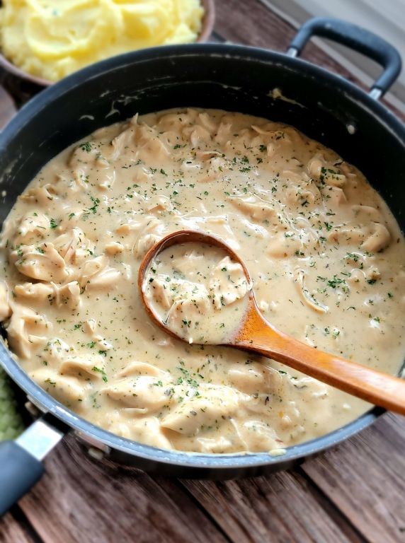 One-Pan Chicken Gravy and Biscuit Skillet