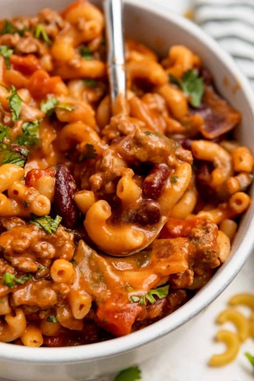 One-Pot Cheesy Elbow Noodle Chili
