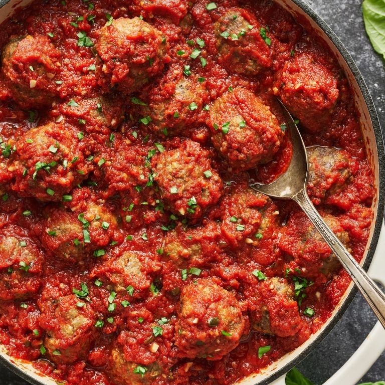 Oven-Baked Meatballs in Marinara Sauce