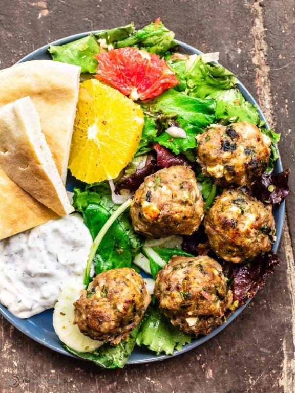 Oven-Baked Meatballs with Spinach and Feta