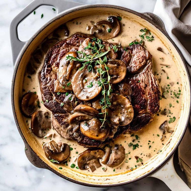 Pan-Seared Eye of Round Steak with Mushroom Sauce
