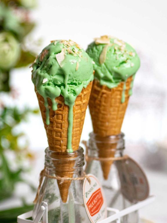 Pandan Ice Cream with Palm Sugar Syrup