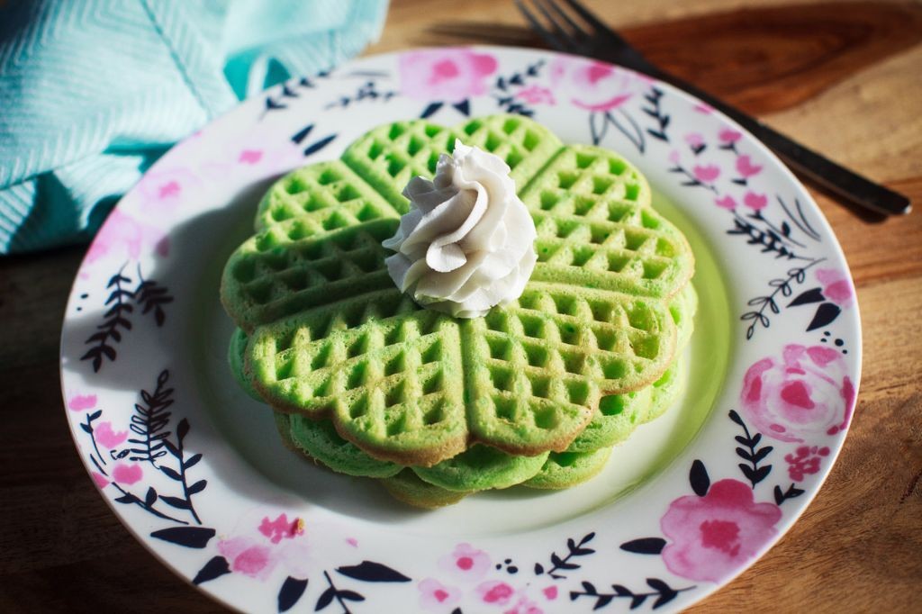 Pandan Waffles with Coconut Whipped Cream