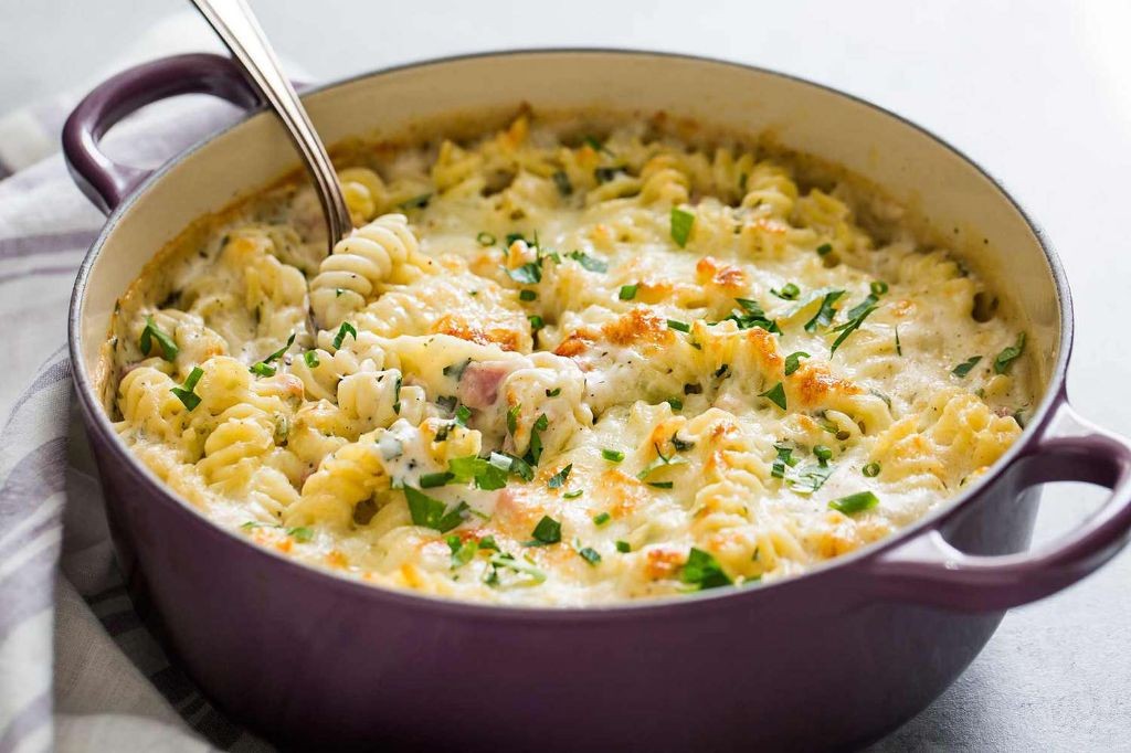 Pasta Ham Casserole with Mozzarella