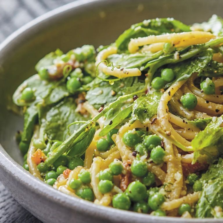 Pasta Zero Carbonara with Pancetta and Peas