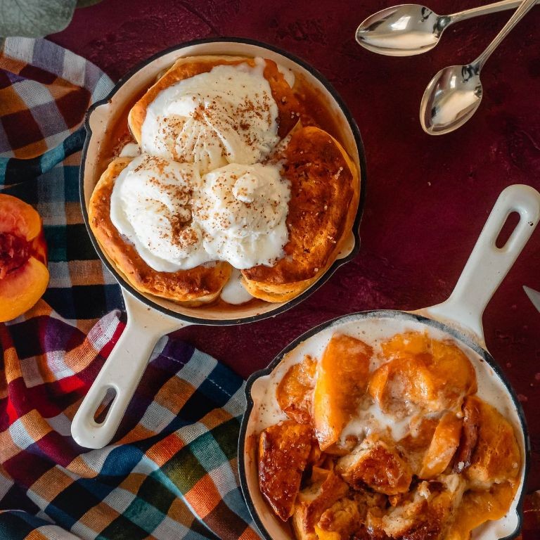 Peach Cobbler with Vanilla Ice Cream