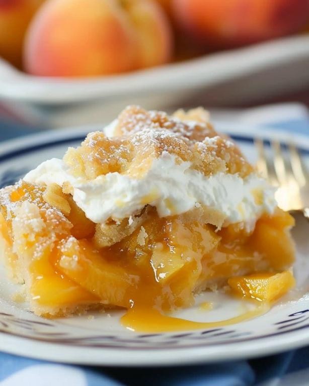 Peach Dump Cake with Cream Cheese Swirl