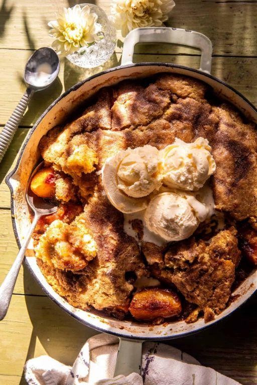 Peach Dump Cake with Maple Syrup Glaze