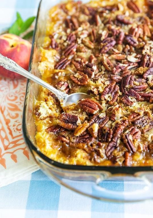 Peach Dump Cake with Pecan Streusel