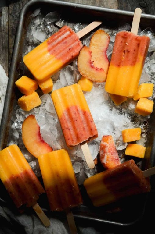 Peach and Mango Frozen Fruit Popsicles
