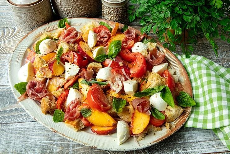 Peach and Prosciutto Panzanella Salad