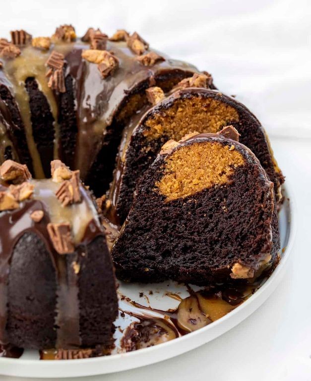 Peanut Butter Bundt Cake with Chocolate Fudge Center