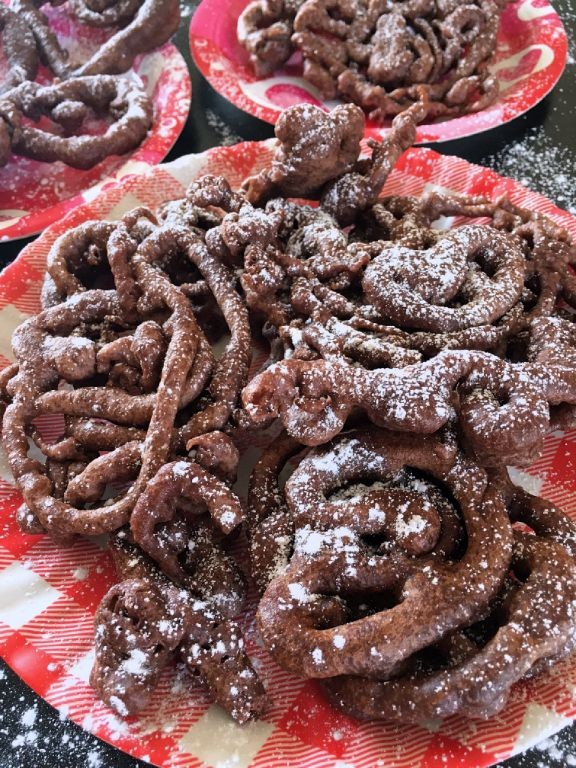 Peanut Butter Funnel Cake with Chocolate Chips