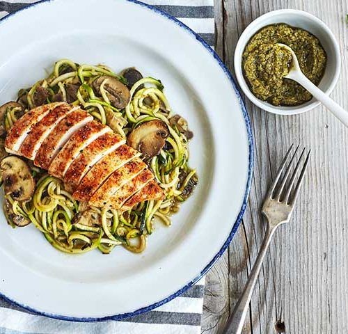 Pesto Chicken Breast with Zucchini Noodles