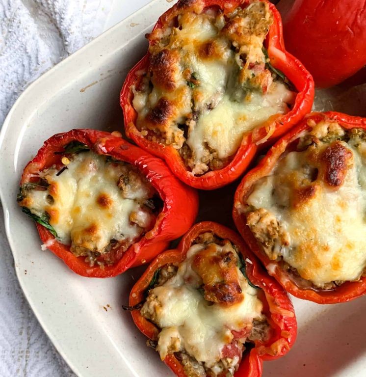 Pesto Chicken Stuffed Bell Peppers