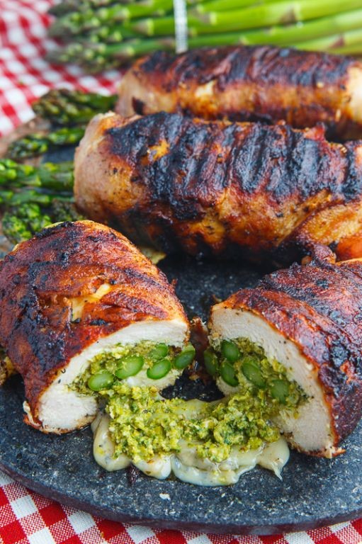 Pesto Drizzled Bacon Wrapped Asparagus