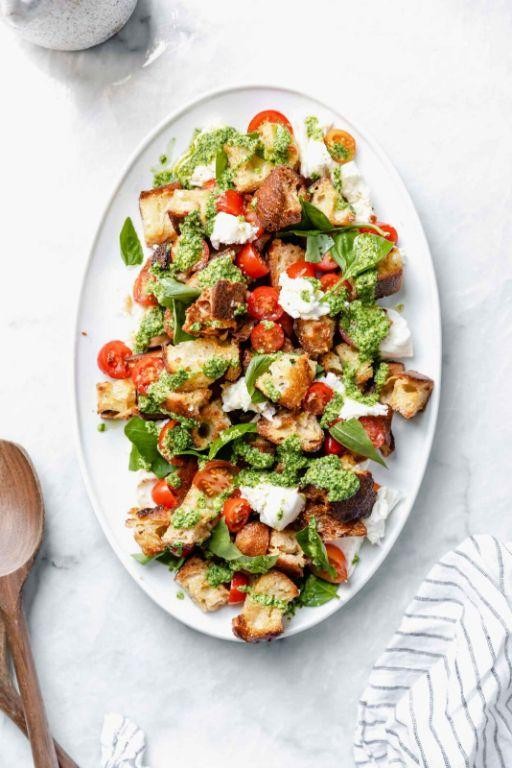 Pesto Drizzled Panzanella Salad