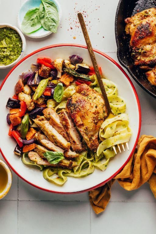 Pesto Marinated Roasted Chicken Thighs