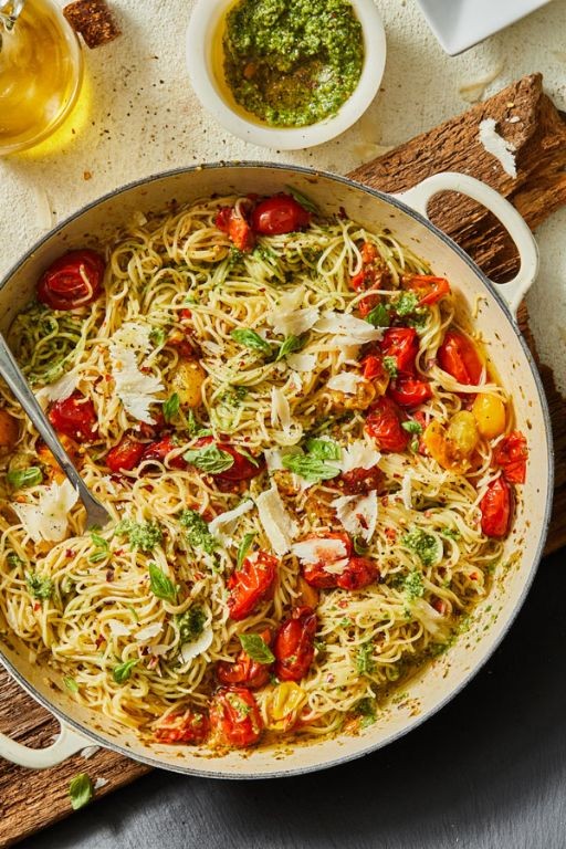 Pesto Pasta Zero with Cherry Tomatoes and Pine Nuts