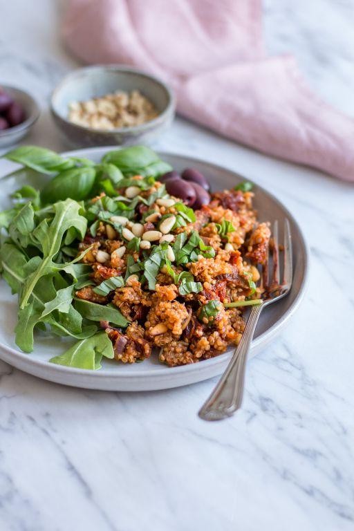 Pesto Quinoa with Sun-Dried Tomatoes