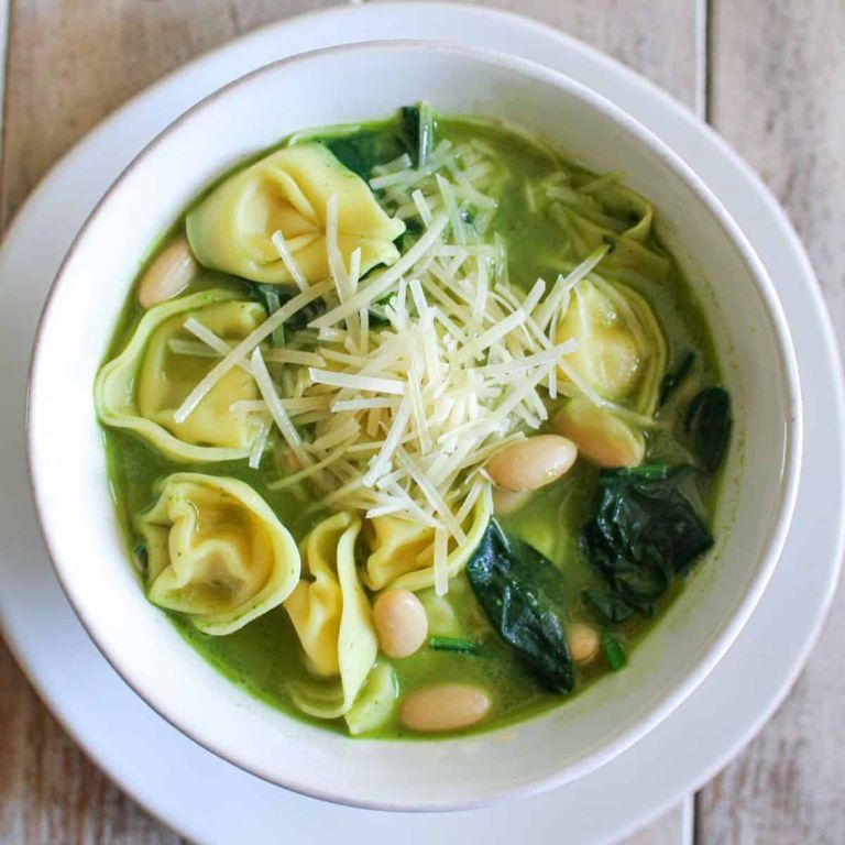 Pesto Tortellini Soup with White Beans