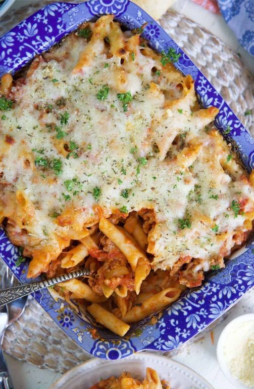 Pesto and Mozzarella Stuffed Baked Mostaccioli