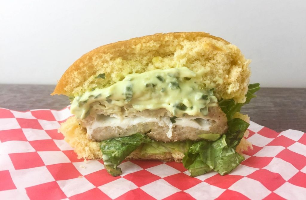 Pesto and Mozzarella Stuffed Chicken Burger