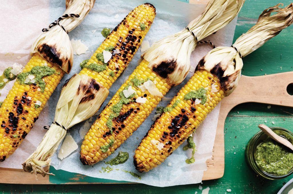 Pesto and Parmesan Grilled Corn