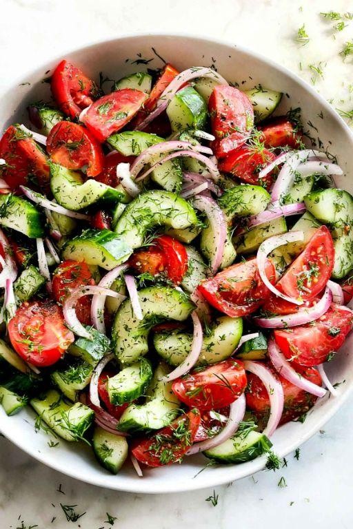 Pickled Tomato Salad with Cucumbers and Dill