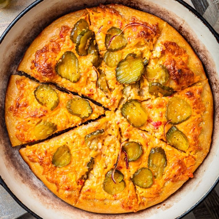 Pimento Cheese Pizza with Caramelized Onions