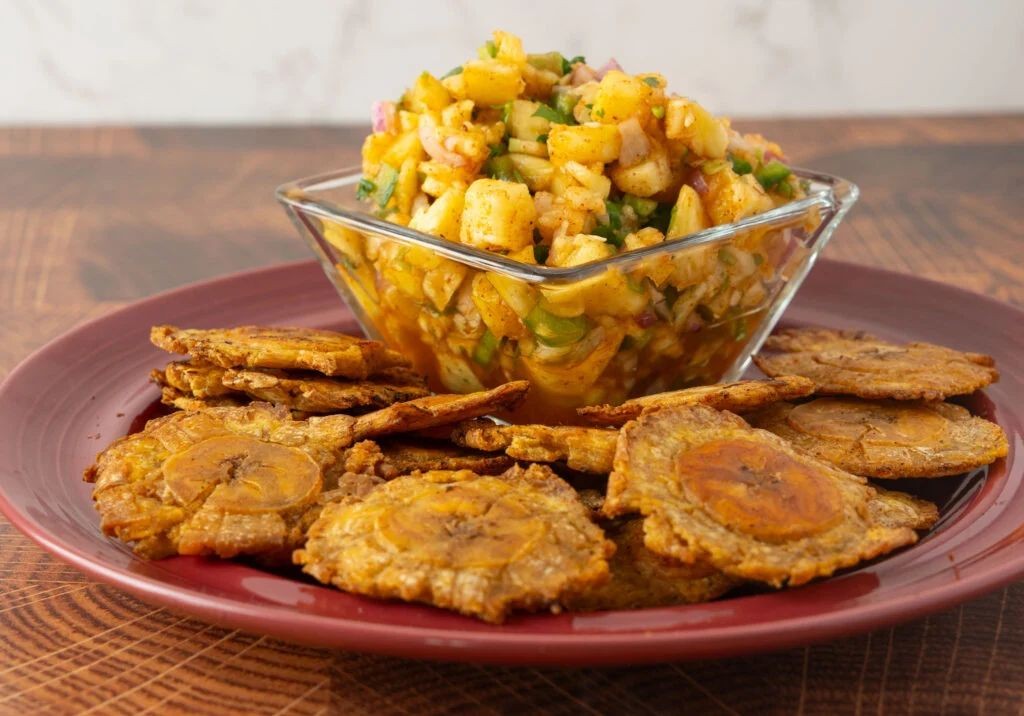 Pineapple Jalapeño Salsa with Baked Plantains