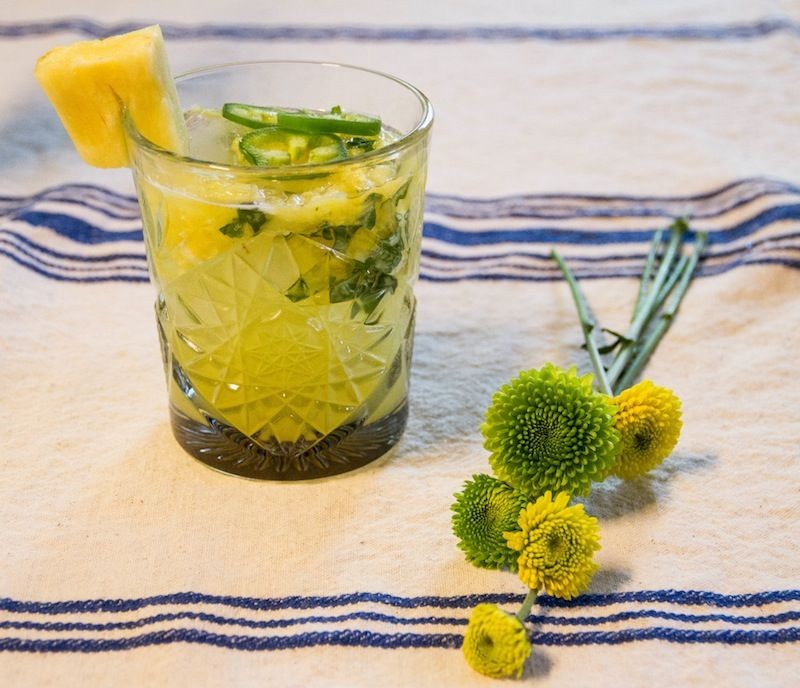 Pineapple Tequila Smash with Fresh Basil