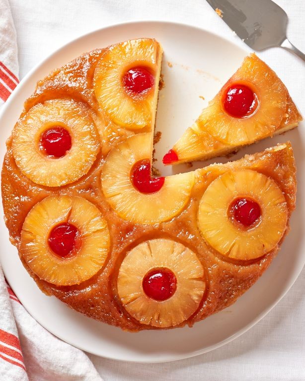 Pineapple Upside-Down Cake with Maraschino Cherries